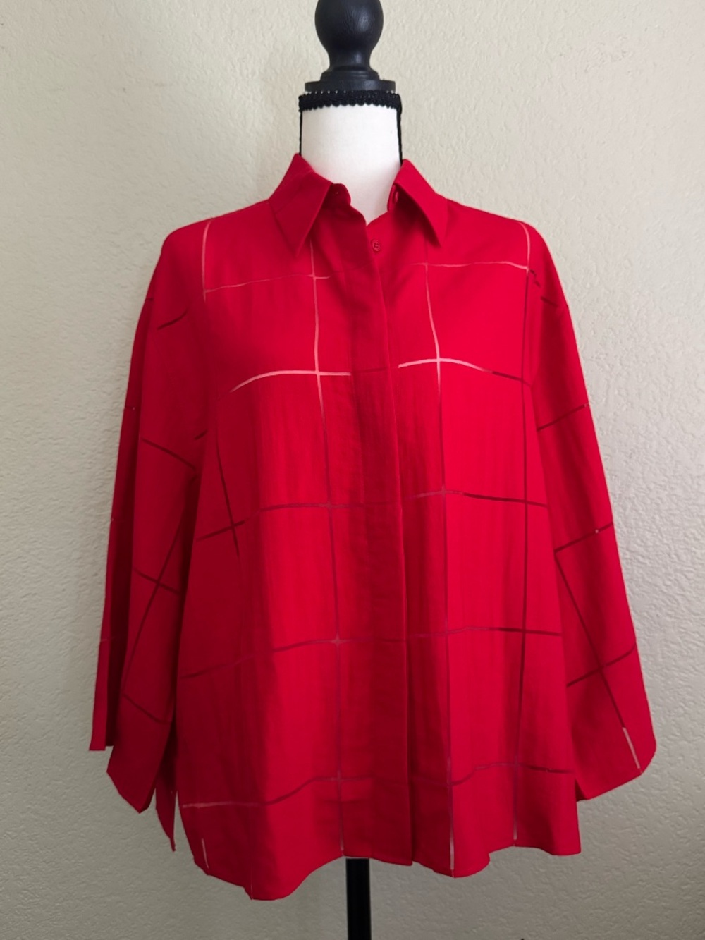 Akris Punto Window Check Organzino Blouse in Red Size 10